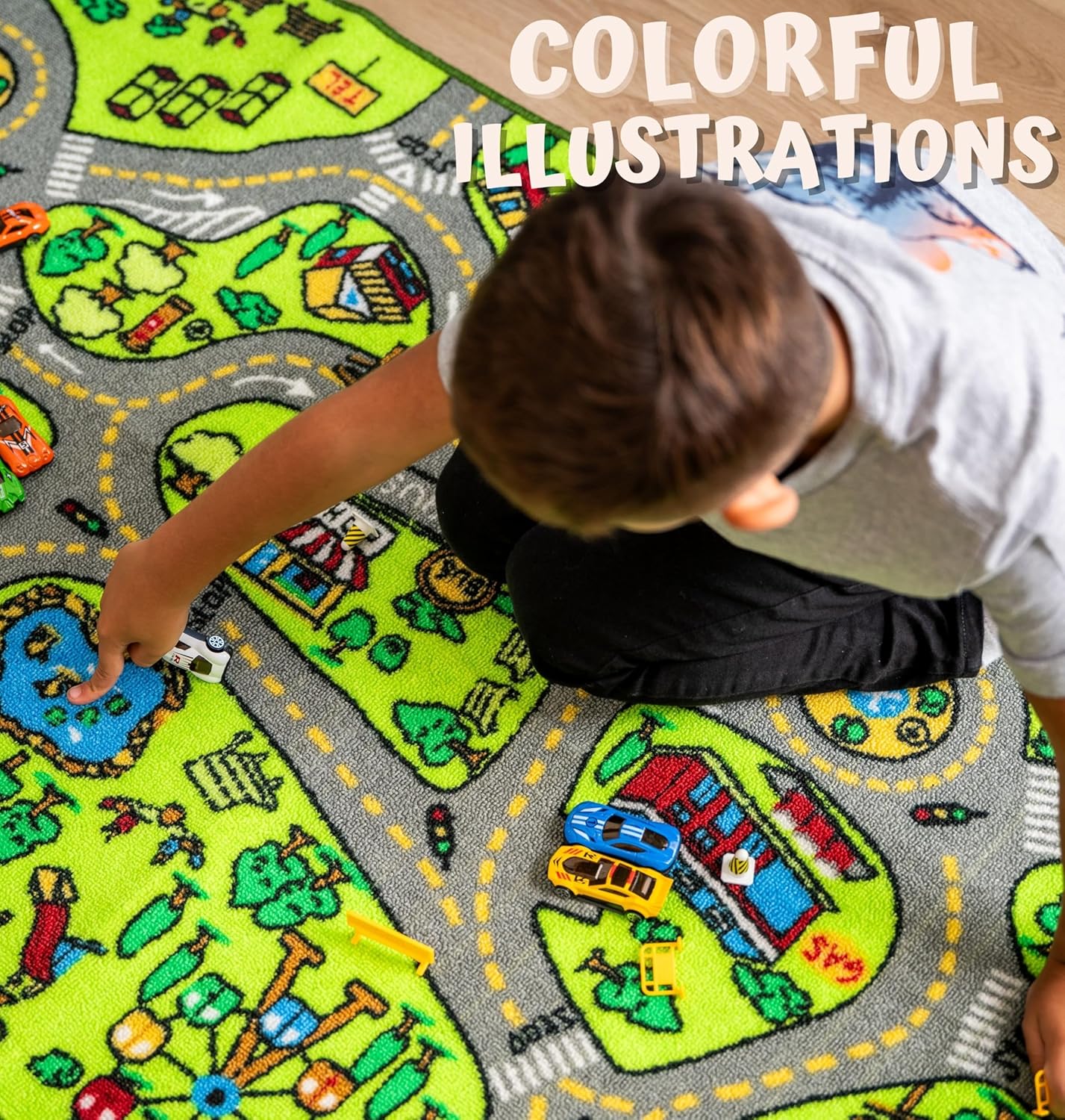 ToyVelt Kids Car Rug Playmat - Large 60” x 32” Educational City Play Mat for Kids Ages 3–12, Soft Polyester with