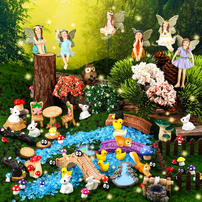 HIYZI 100 Pcs Fairy Garden Accessories Miniatures Figures Kit Micro Landscape Terrarium Ornaments Resin Mushroom Animal Fake Pond Lawn Bridge Garden Decoration
