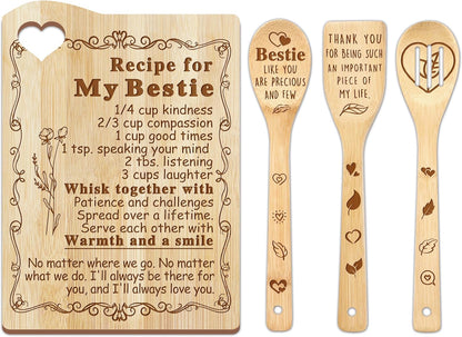 Cocomong Engraved Bamboo Cutting Board with Utensil, Best Gifts for Friends, Mothers Day