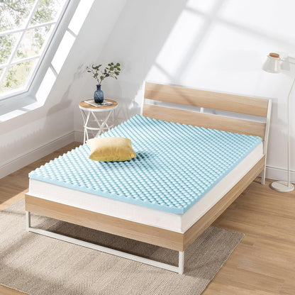 Best Price Mattress 2 Inch Egg Crate Memory Foam, Cooling Gel Infusion Twin Mattress Topper, Blue