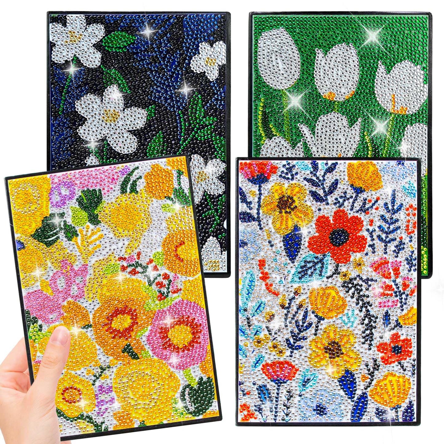 LINGFANG 4 Pack Diamond Art Kits for Adults Teens, Diamond Painting Journals Notebooks, DIY 5D Gem Dots Art Crafts for Adults, Teenagers' Birthday, Graduation, Gifts with Tools (Simple Pattern)