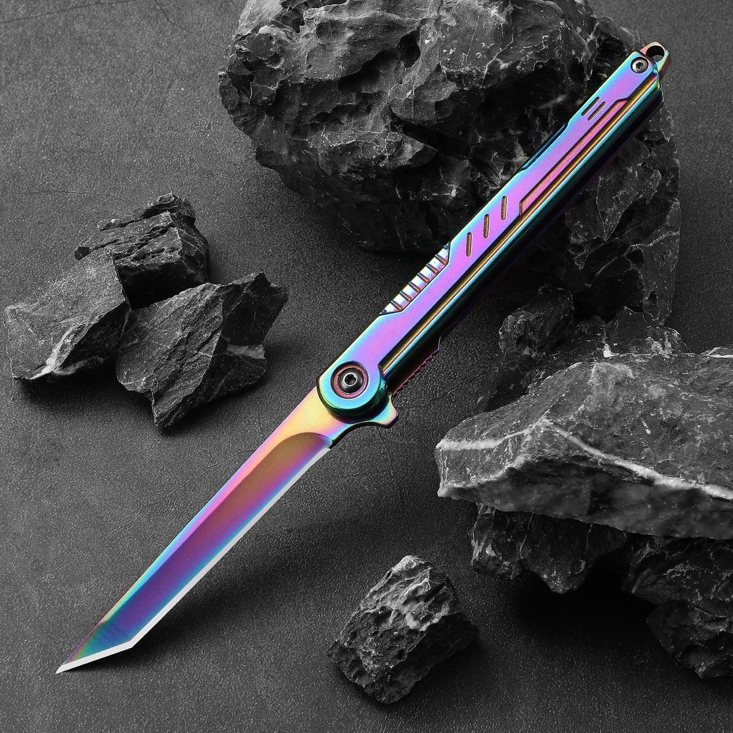 DRACHENADER Tanto Folding Knife for Women and Men, Rainbow Pocket Knife Color Slim Gentleman's Tanto Balde Small EDC Knife for Keychain