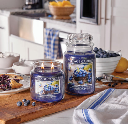 Village Candle Wild Maine Blueberry Large Glass Apothecary Jar Scented Candle, 21.25 oz, Dark Blue