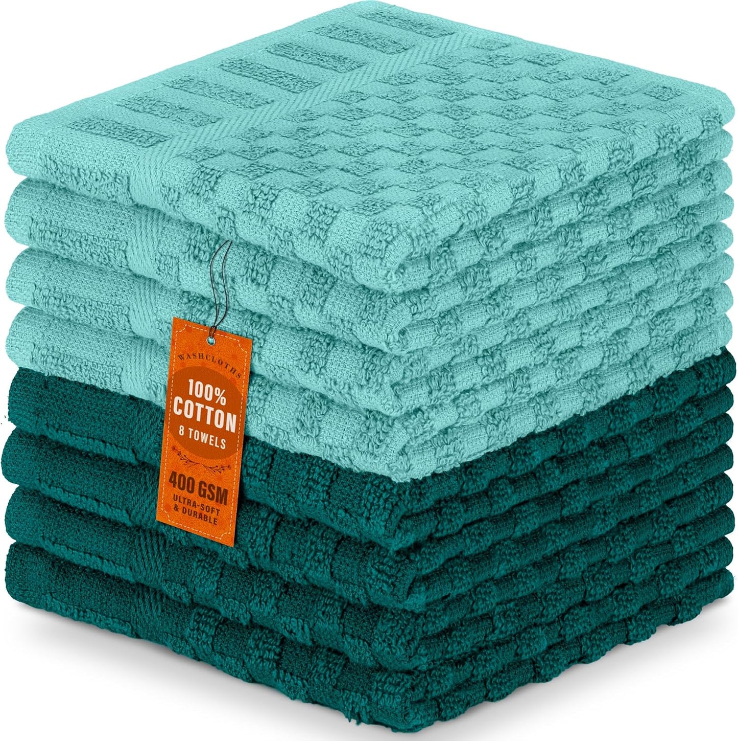 8 Pack 100% 12 12 inch Set (8 Pack) DecorRack Cotton Wash Cloth, Luxurious Soft, x Ultra Absorbent Jacquard Towels