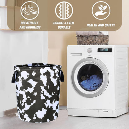 NUTAINLA 17.7x13.7 Inch Cow Texture Laundry Basket Brown White Print Foldable Oxford Cloth Funny Tote Bag Laundry