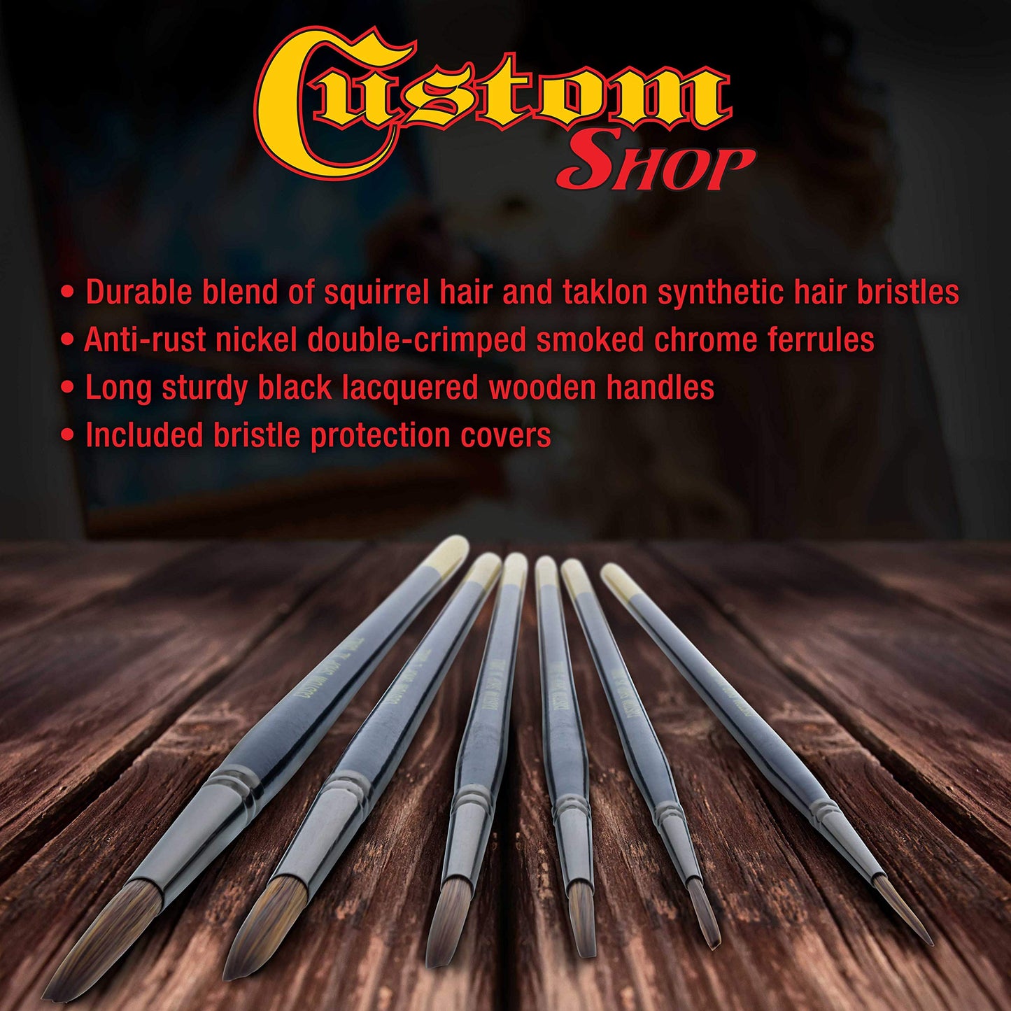 Custom Shop Set of 6 Lettering Quill Brushes for Sign Painting, Sizes XL, LG, MED, SM, XSM, XXSM - Brush Bristle Blend of Squirrel Taklon Hair, Professional Paint Pinstriping Striping Letter Lines Art
