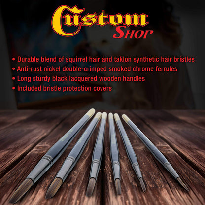 Custom Shop Set of 6 Lettering Quill Brushes for Sign Painting, Sizes XL, LG, MED, SM, XSM, XXSM - Brush Bristle Blend of Squirrel Taklon Hair, Professional Paint Pinstriping Striping Letter Lines Art