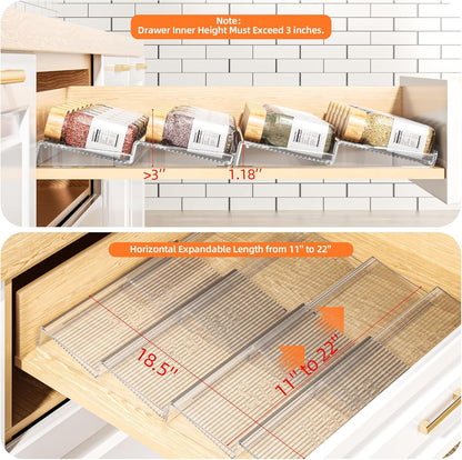 Spice Drawer Organizer, 4 Tier 4 Pack Clear Acrylic Seasoning Organizer, Expandable Kitchen Spice Rack (Jars not