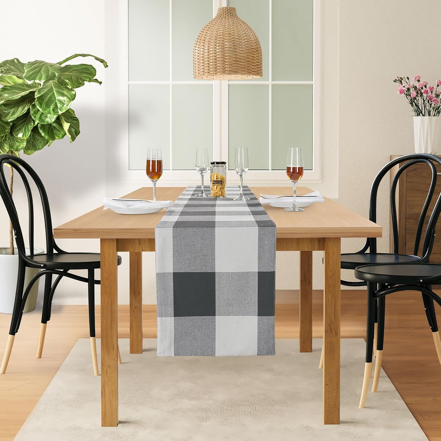 13 108 Inch LANE LINEN Buffalo Check Table Runner - Grey and White Plaid Table Runner x Ideal for Dresser and Coffee