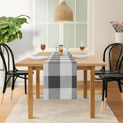 13 108 Inch LANE LINEN Buffalo Check Table Runner - Grey and White Plaid Table Runner x Ideal for Dresser and Coffee