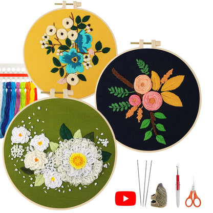 LX LERMX Embroidery Kits for Beginners, Adult Starter Cross Stitch Kit Needlepoint Complete DIY Kit with Unique Patterns, Hoop, Colorful Threads, Tools, Step by Step Instructions & Video Tutorial