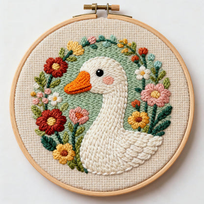 DIY Punch Needle Kits Goose and Flower Garland Easy for Beginners Embroidery Starter Set with Hoop Stress Relief Craft Hobby and Home Decor 20x20cm