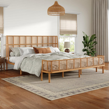 Christopher Knight Home Lamar Boho Rattan King Bed Frame and Headboard, Farmhouse PE Wicker King Size Bed Frame, Metal King Platform Bed Frame, No Box Spring Needed, Easy Assembly, Natural Finish