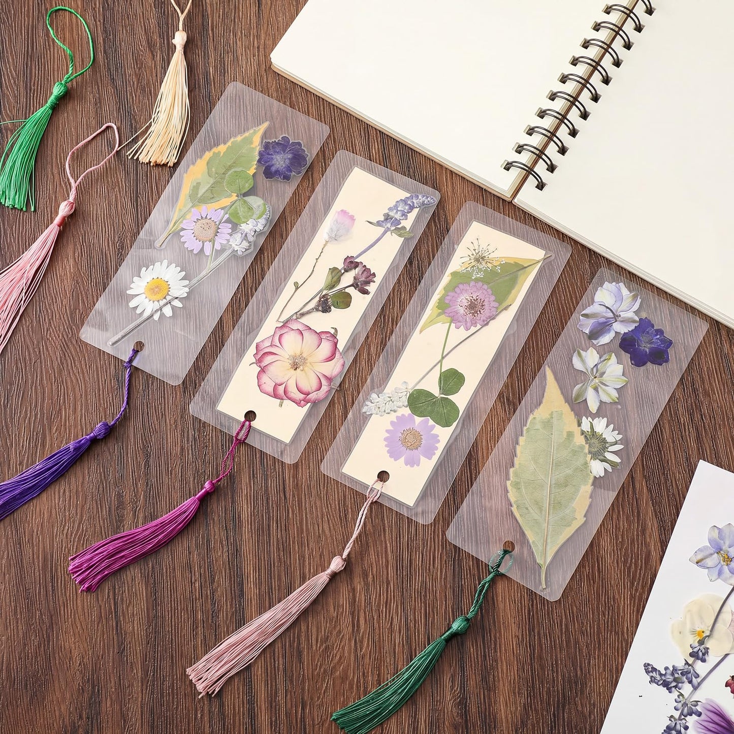Fuyoooo 176 Pcs Dried Flower Bookmark Making Kit, DIY Bookmark Laminating Pouches with Tassels and Puncher DIY Project Gifts for Women Night Out Craft Book Lovers (Purple,3 Size)