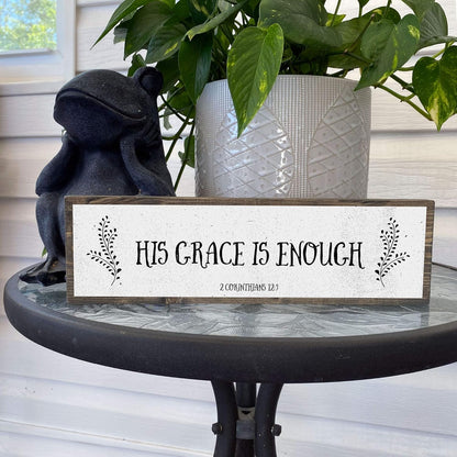 Christian Wall Art - His Grace Is Enough - Beautiful Bible Verse Modern Farmhouse Wall Décor Sign