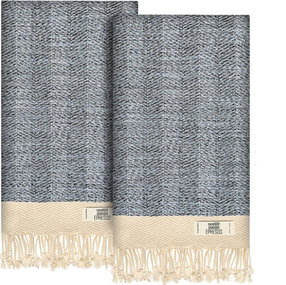 EPHESUS TOWELS Turkish Hand Towels - Set of 2 | 18" x 30" Decorative Boho Guest Bath Towel for Bathroom, Kitchen, Face, Hair, Tea, Dishcloth (Sultan, Baby Blue)