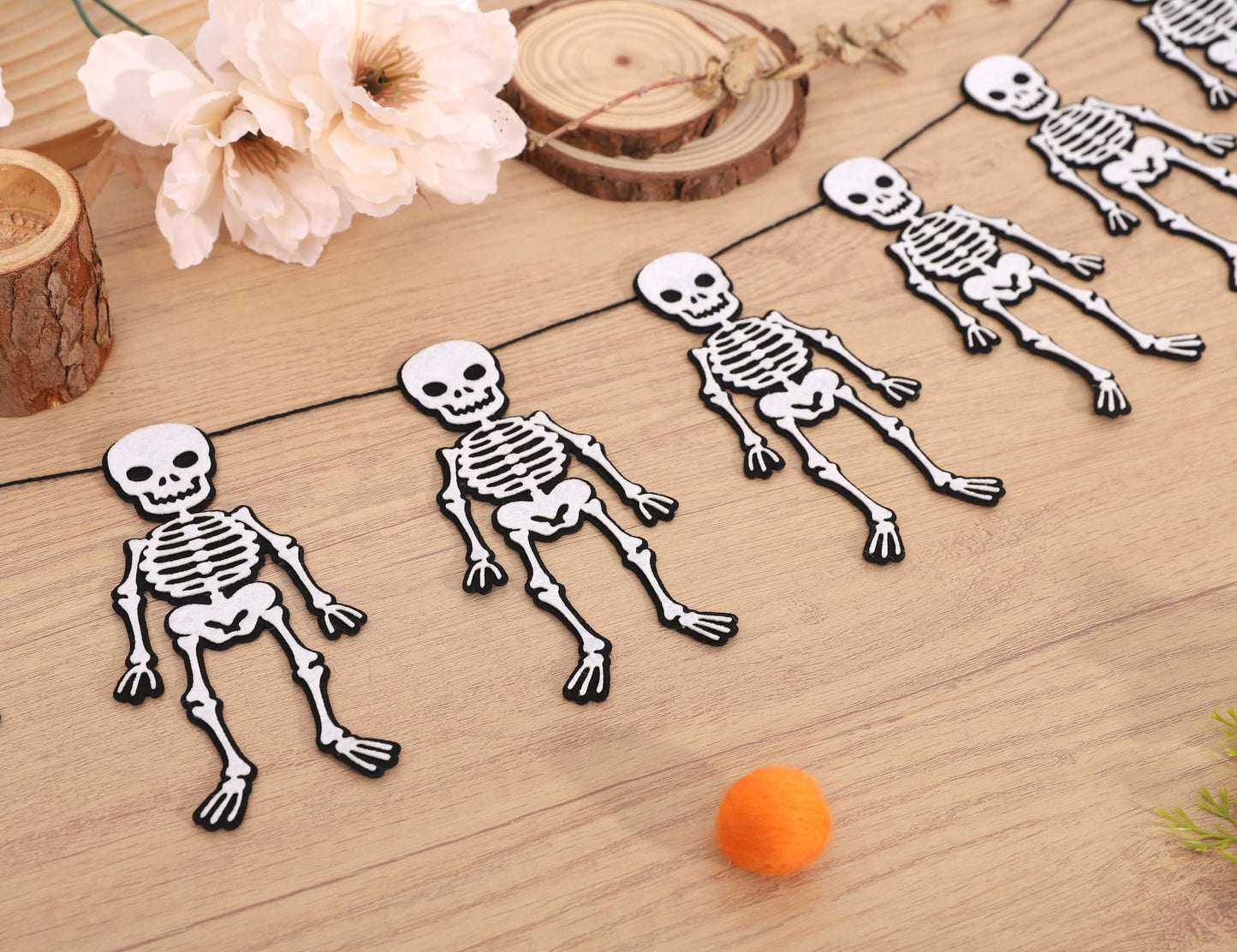 Halloween Skeleton Garland - Felt Halloween Birthday Party Banner, Gothic Theme Party Supplies, Bachelorette Parties Decoration and Gothic Weddings, Skeleton Decorations Cake Smash Photo Props
