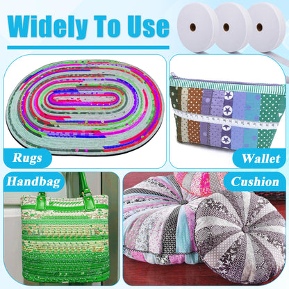 3 Roll Batting Strips 2 1/4 Inch 150 Yards with Scissors, Rule for Jelly Roll Rugs Cotton, Larbeti Jelly Roll Rug Batting for Cotton Blend Batting (White)