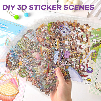 WDXIUE Scene Sticker – 20 Sets DIY 3D Sticker Scene Book Cute Cartoon Stickers Kit – Fun Sticker Therapy Activity for Stress Relief, Crafts & Gifts