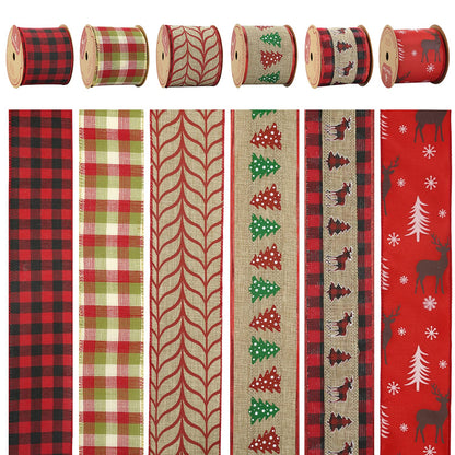 MEEDEE Burlap Wired Ribbon 2.5 Inch 6 Rolls 36 Yards Buffalo Plaid Ribbon for Wreaths, Tree Decorations, Ribbon Garland