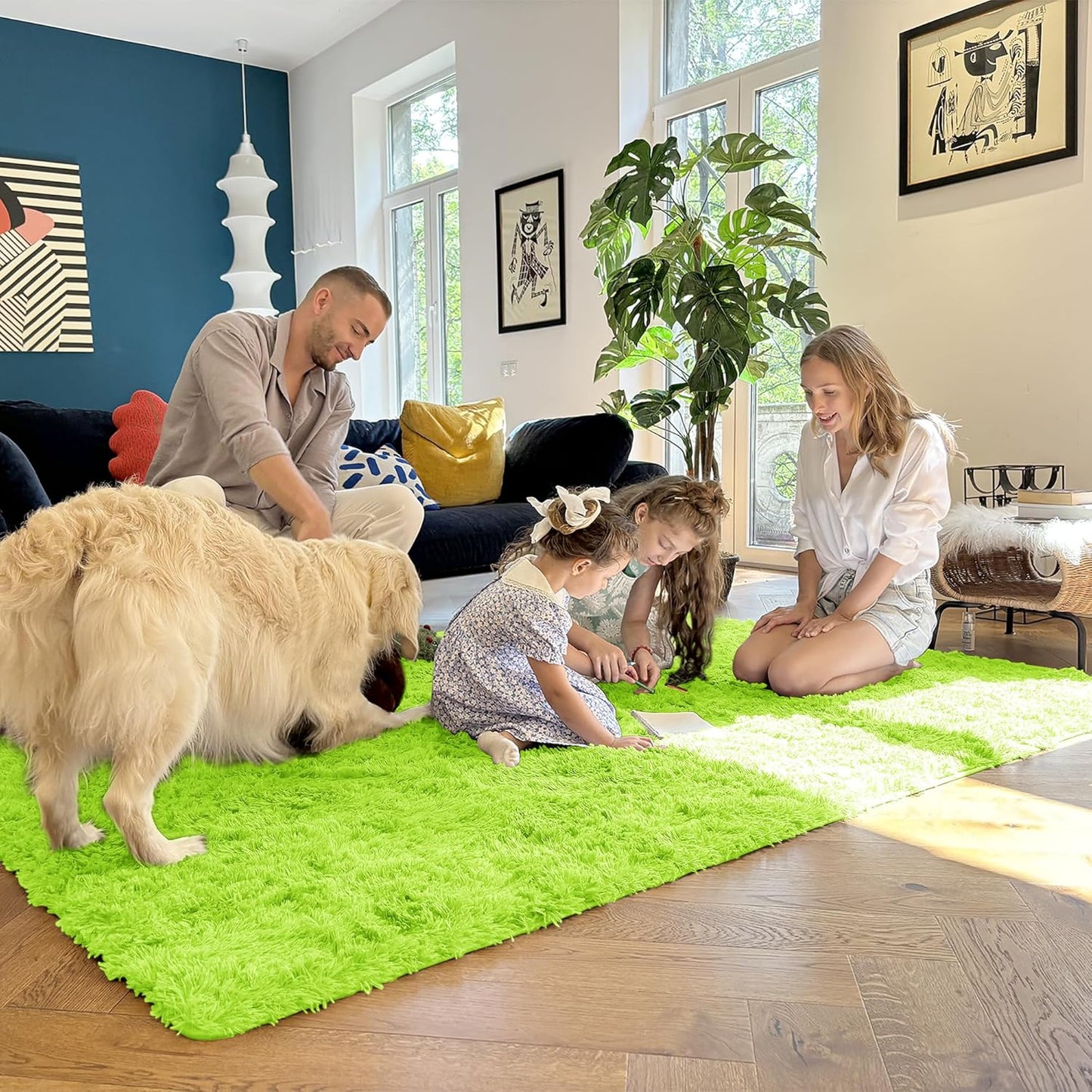 OLANLY Machine Washable 2x6 Runner Rug - Soft Fluffy Shaggy Design for Bedroom & Hallway | Lime Green Home Decor