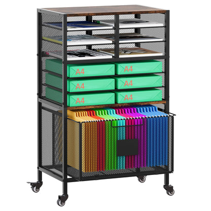 EasyPAG Rolling Cart with Storage Drawer, Under Desk Filling Cabinet with Mail Sorter, Pull Out Hanging File Rack for Letter Size Folders, Mobile Utility Craft Cart for Home Office, Black