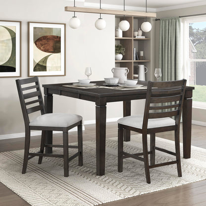 Lexicon Counter Height Chairs, Set of 2, Wood Frame, Ladder Back, Beige Textured Fabric Upholstered Dining Chairs with 25.5 Inches Seat Height, Bar Stools for Kitchen/Dining Room, Dark Espresso