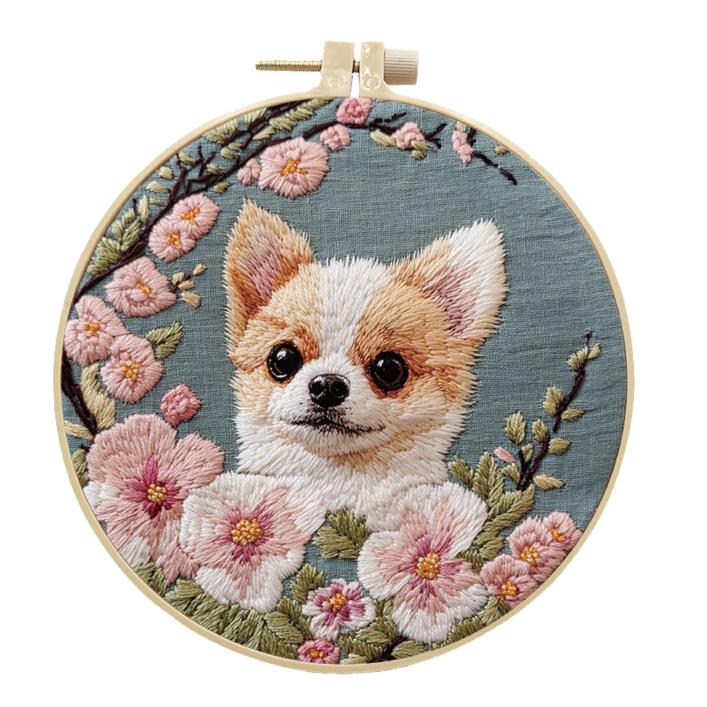 HCANPER Cute Dog Embroidery Starter Kit,DIY Needle Punch Kit, Punch Needle Kits for Beginners,Include Pre-Printed Fabric,Tools,Embroidery Hoop,Threads,Easy for Adults and Children. (Pink)