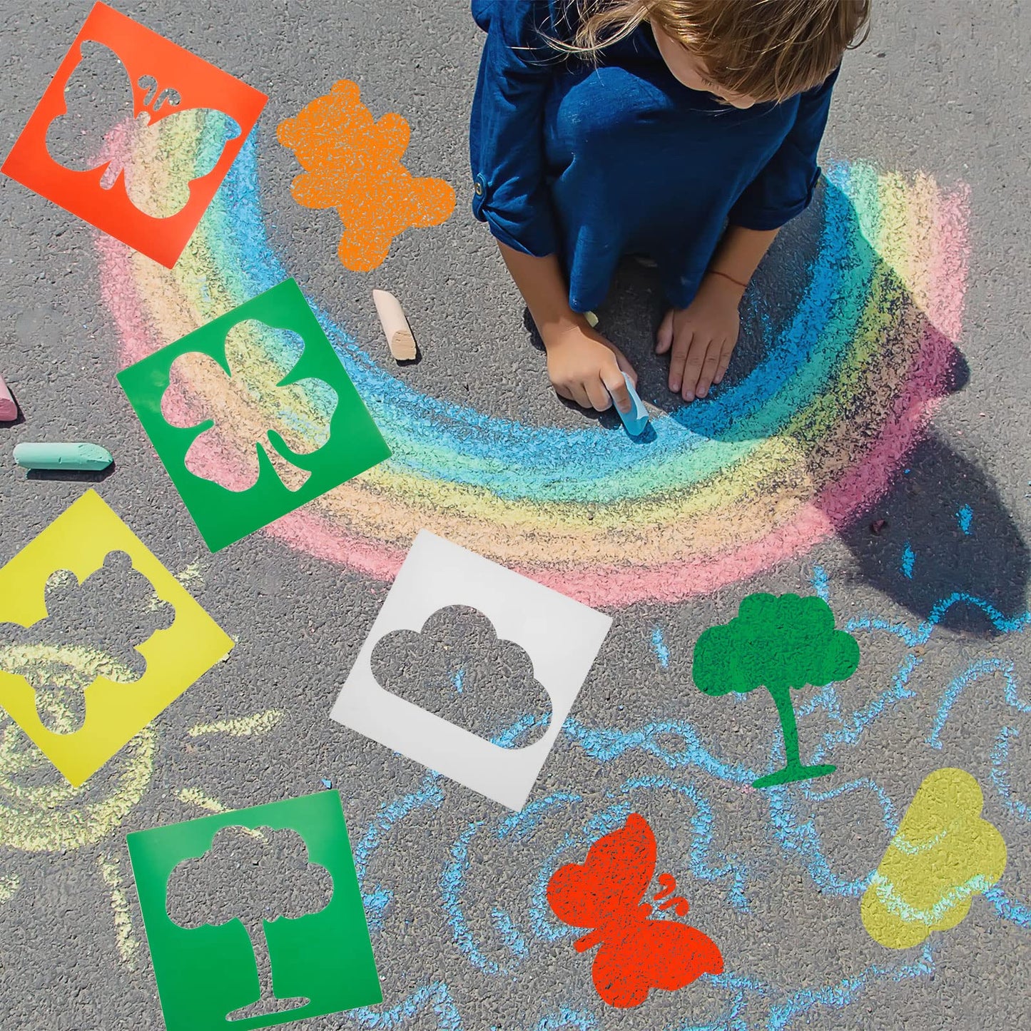Epakh 24 Pieces Stencils for Kids 8 Inches Drawing Stencils Chalk Template Large Washable Geometric and Garden Themed Primary Shape Template for Kids Toddlers Preschooler(Primary Style)