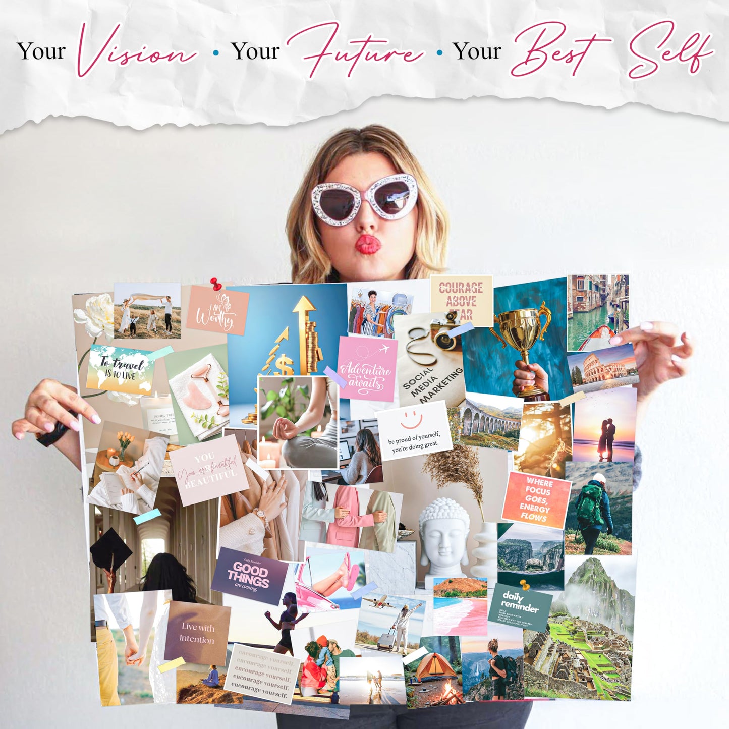 BrightenKidz Vision Board Book – Create Your Dream Life with Inspirational Clip Art, Collage Pictures & Quotes | Vision Board Supplies Kit for Women | Ideal Magazines to Visualize & Achieve Your Goals