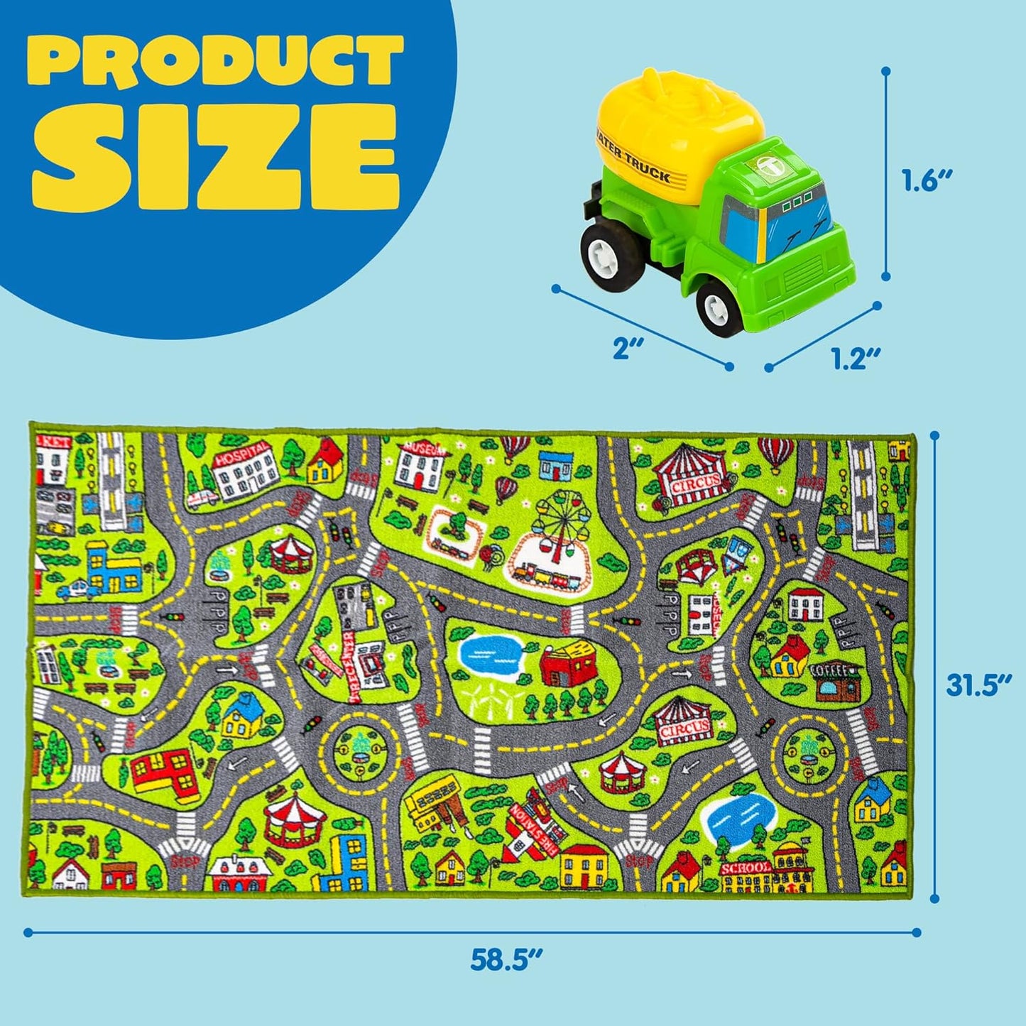 12 Set JOYIN Kids Play Rugs - Pull-Back Vehicle - Durable Carpet Playmat Rug - City Pretending Play - Toddler Car Track