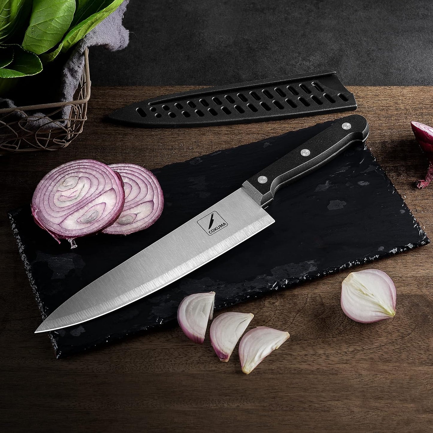 Kitchen Knife, 3-Pcs Knife Set With Sheath, 8 Inch Chef Knife, 4.5 Inch Utility Knife, 4 Inch Paring Chef Knife, Stainless Steel, Black