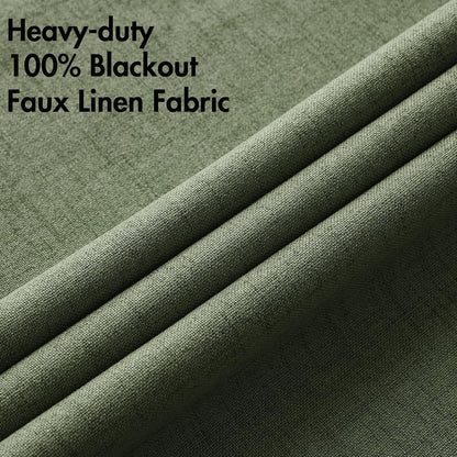 MIULEE 100% Blackout Linen Textured Curtains - Thermal Insulated Olive Green Drapes | 52 x 84 Inch (2 Panels)