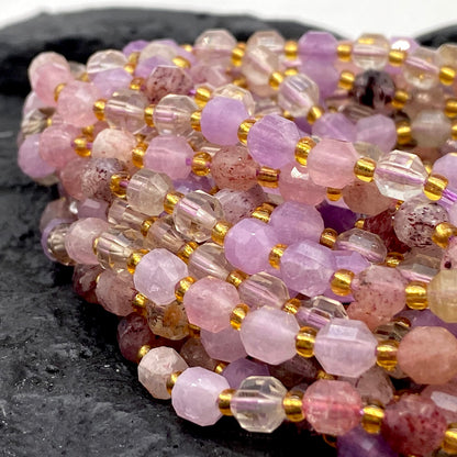 ABCGEMS Brazilian Lavender Rainbow Quartz Beads (Enhanced Prism Shape that Amplifies The Energy - Allows Energy to be Dispersed in All Direction) Diamond-Cut Energy-Prism Tiny 6mm