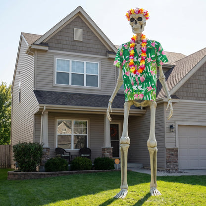 3 Pcs 12 Ft Skeleton Summer Costume Set, Hawaiian Skeleton Clothes Accessories Included Headband Garland and Shirt, Giant Skeletons Outfit Accessories for Outdoor Yard Decor, Skeletons Not Included
