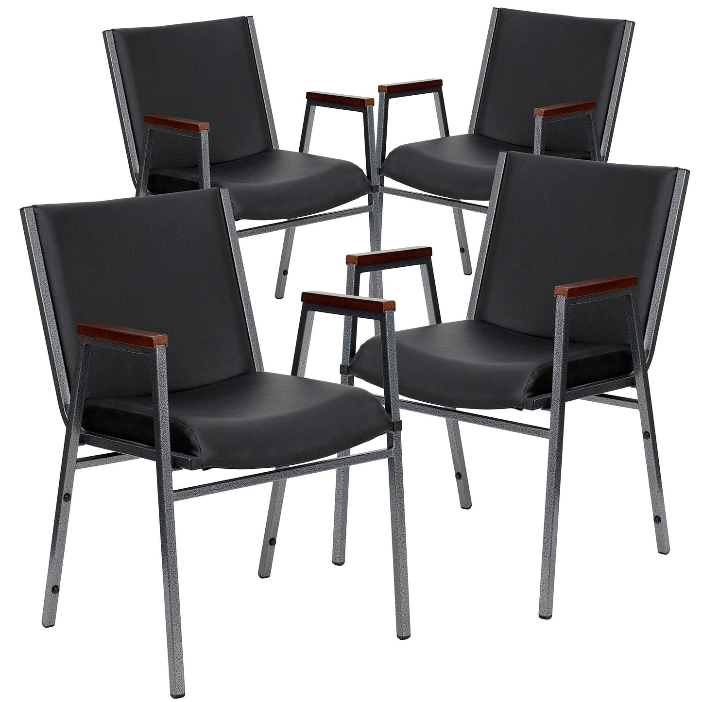 Flash Furniture 4 Pack HERCULES Series Heavy Duty Black Vinyl Stack Chair with Arms
