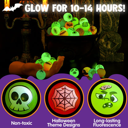 JOYIN 72 PCS Halloween Bouncy Balls, 20 Designs Glow in The Dark Bouncy Party Favors Supplies for Kids, Halloween Bouncy Balls Party Supplies, Trick or Treating Goodie, School Class Game Rewards