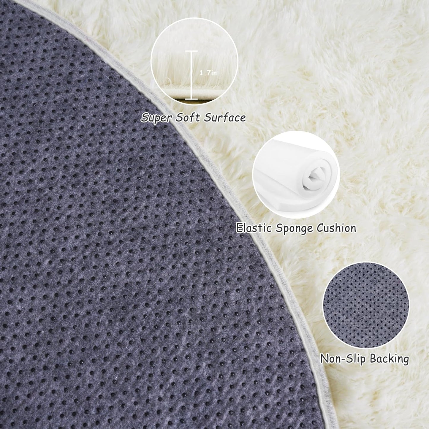 4Ft Xexsin Round Fluffy Rugs for Girls Bedroom, Cream White Shag Circle Kids Rug Non-Slip for Bedside Dorm Nursery