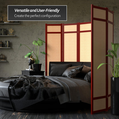 Red Lantern 6 ft. Tall Jute Shoji Screen - 6 Panel - Rosewood