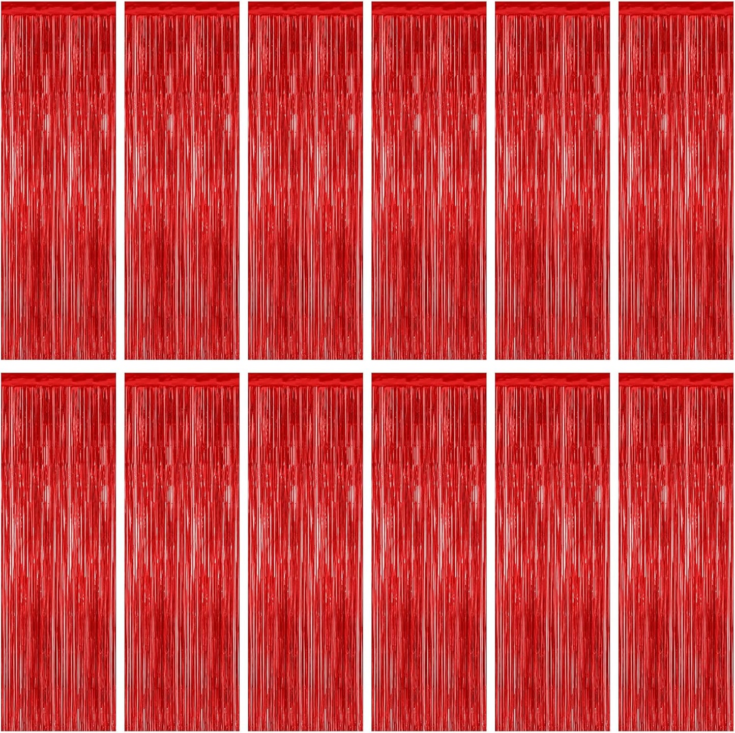 Regine Switzerland Red Curtains - 12 Pack Metallic Fringe Tinsel Backdrop | 3.28 FT x 7.05 FT Party Decor