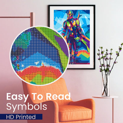 Modern Merch Star Wars Diamond Art Kits for Adults, Mandalorian and Baby Yoda 5D Diamond Painting for Adults, DIY Star Wars Wall Art, Cross Stitch Gem Art, Full Round Drill 12x16in