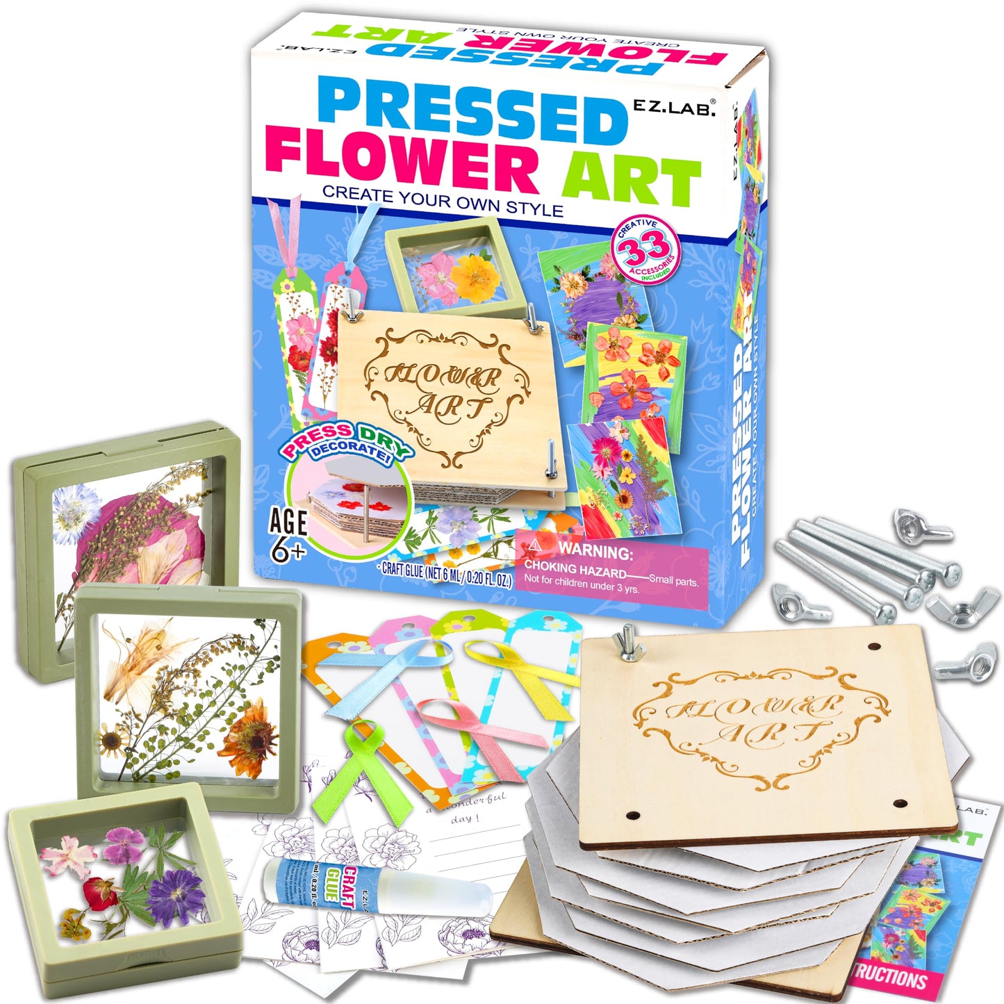 Creative Flower Press Kit for Kids, FunKidz 9 Layers Wooden Pressed Flowers Plants Art with Frames DIY Set Make Bookmarks Decorate Cards Craft Gift for Girls Boys
