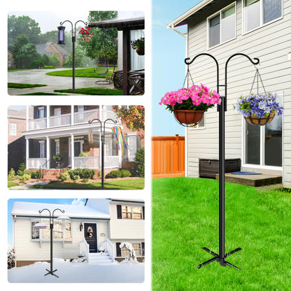 XDW-GIFTS Double Shepherds Hooks for Outdoor, 2-Pack Heavy Duty Garden Pole for Hanging Bird Feeder, Plant Baskets, Solar Light Lanterns, Garden Plant Hanger Stands with 5 Base Prongs