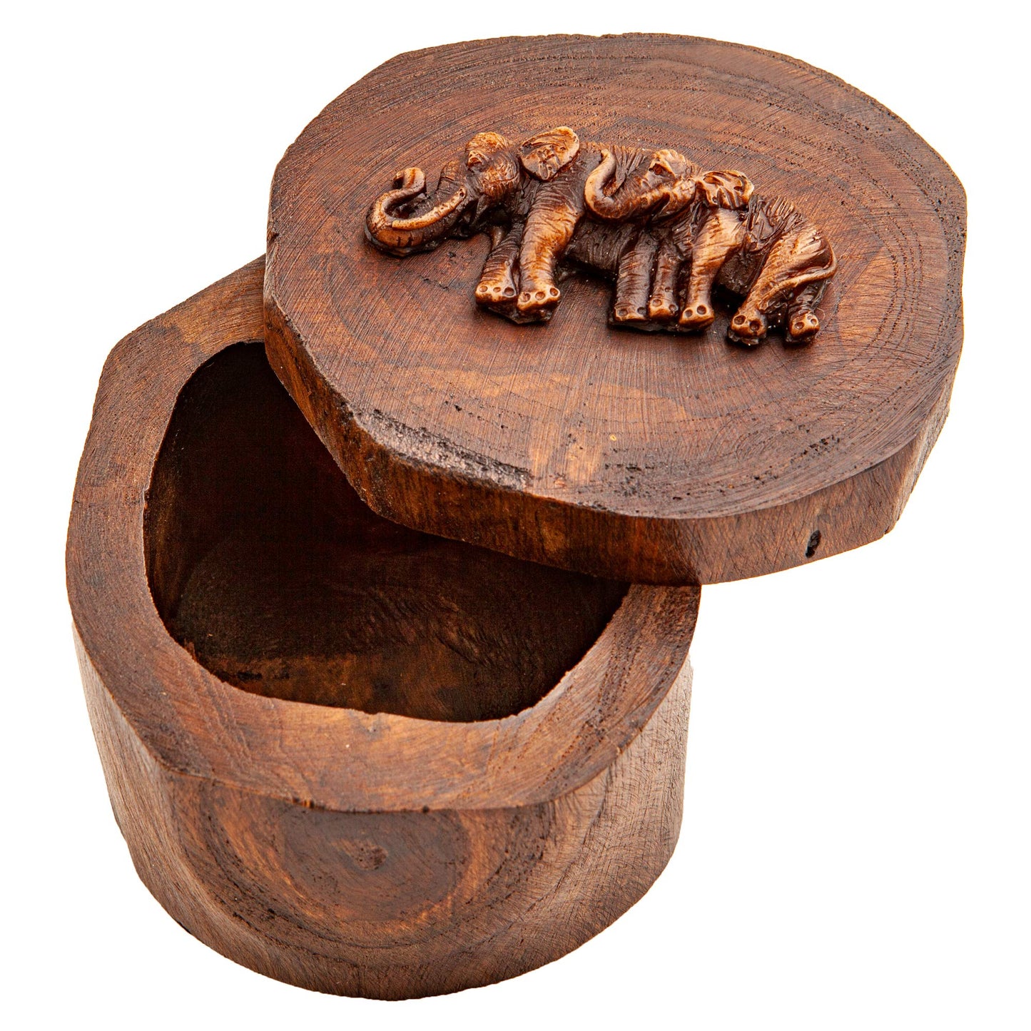 IYARA CRAFT Rustic Elephant Jewelry Box 4x6 - Hand Carved Mother & Father Elephant Family in Genuine Teak Wood. Traditional Antique Look, Ideal for Women, Gift, Srorage, Presentation