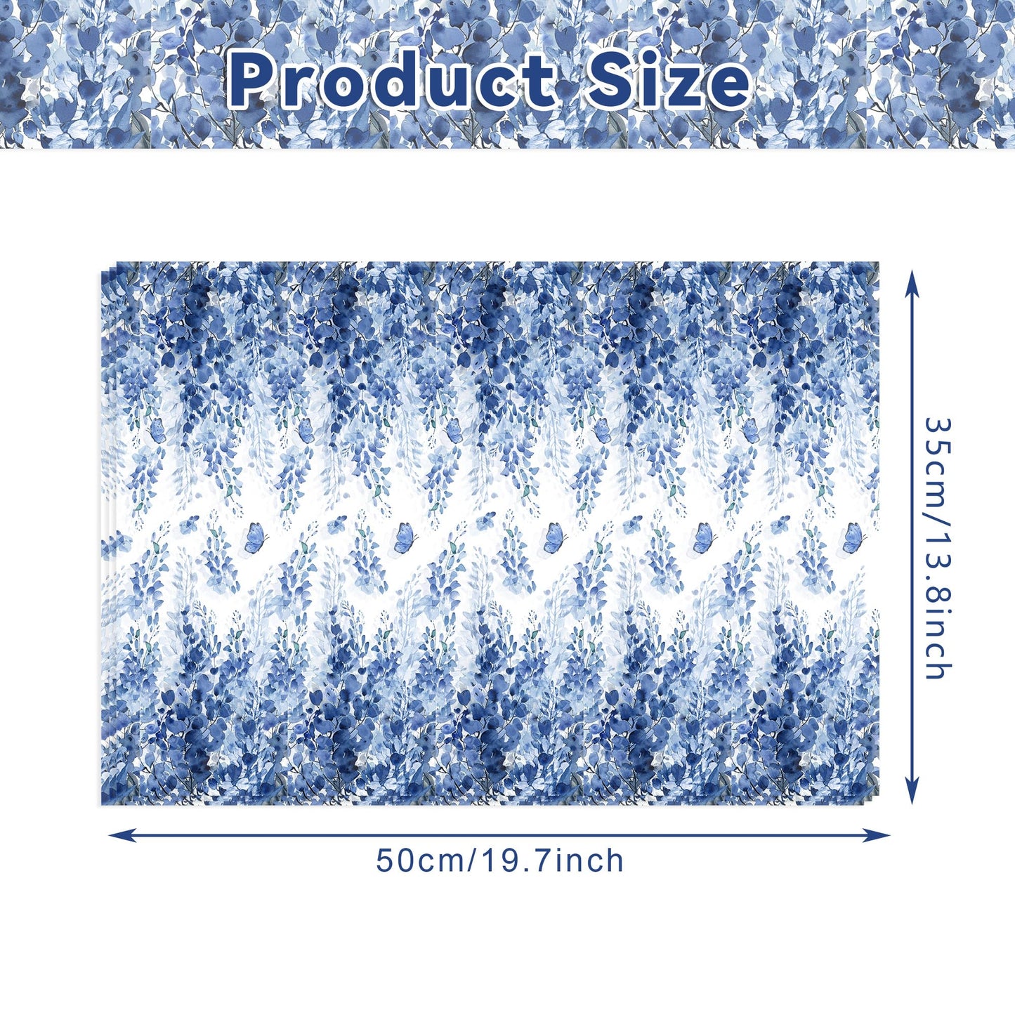 100 Sheets Blue Eucalyptus Leaf Tissue Paper Blue Botanical Leaves Wrapping Paper DIY Arts Tissue for Birthday Wedding Bridal Baby Shower Party Decor Supplies, 13.8 x 19.7 inches