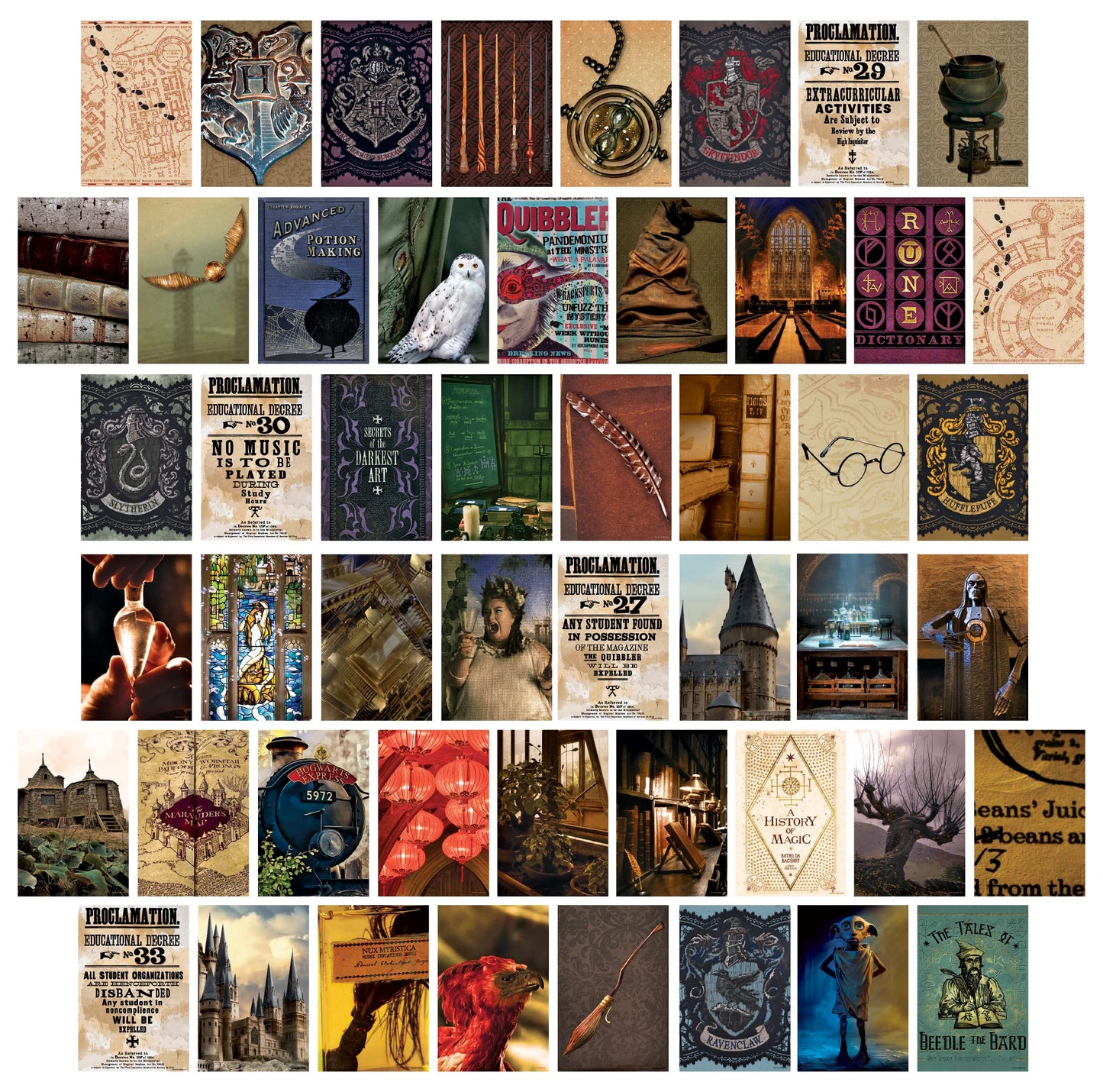 CON*QUEST Conquest Journals Harry Potter Hogwarts Wall Collage, Set of 50 Official Wizarding World Prints, 4"x6", Printed on Quality Card Stock, Matte Finish
