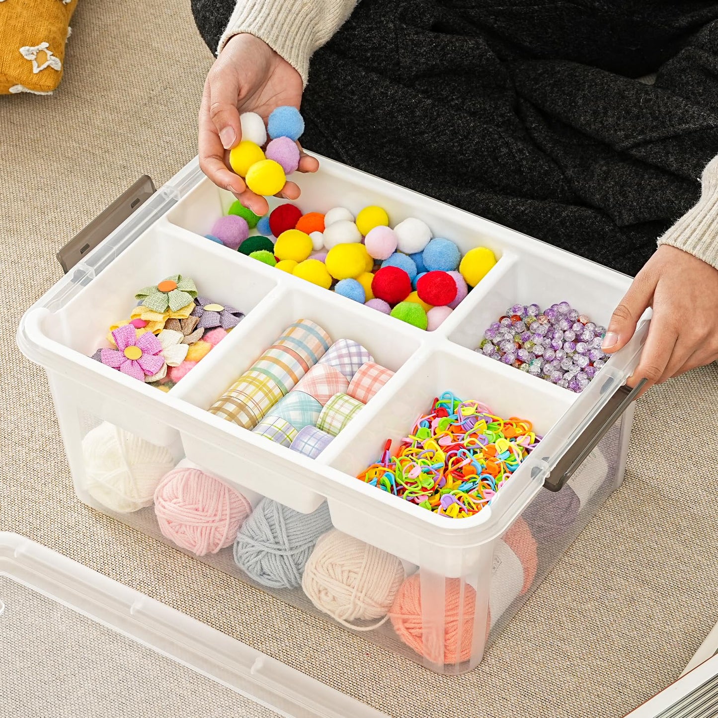 Stebopum 17 QT Plastic Storage Box with Removable Tray Art Supply Craft Organizers and Storage Stackable Storage Container for Organizing Bead, Tool, Sewing, Book, Crayon, Playdoh(Clear)