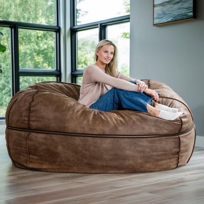 Big Joe Fuf 8Ft Giant Foam Bean Bag Chair, Oversized Couch with Removable Cover for Kids, Teens, Adults, Coffee Soft Vegan Leather, 8 Foot