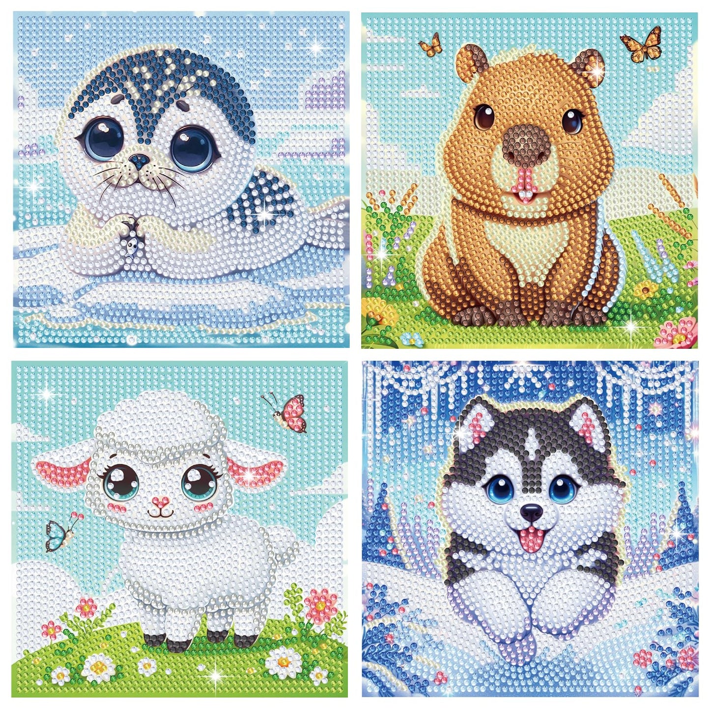 NANZHOO 4 Pack Diamond Art Kits Diamond Painting Kits for Beginners, 5D Cute Animals Diamond Art Gem Art Dimond Art Paintings, Mosaic Kits DIY Full Drill for Gift Home Wall Decoration, 6x6 Inch