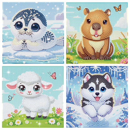 NANZHOO 4 Pack Diamond Art Kits Diamond Painting Kits for Beginners, 5D Cute Animals Diamond Art Gem Art Dimond Art Paintings, Mosaic Kits DIY Full Drill for Gift Home Wall Decoration, 6x6 Inch